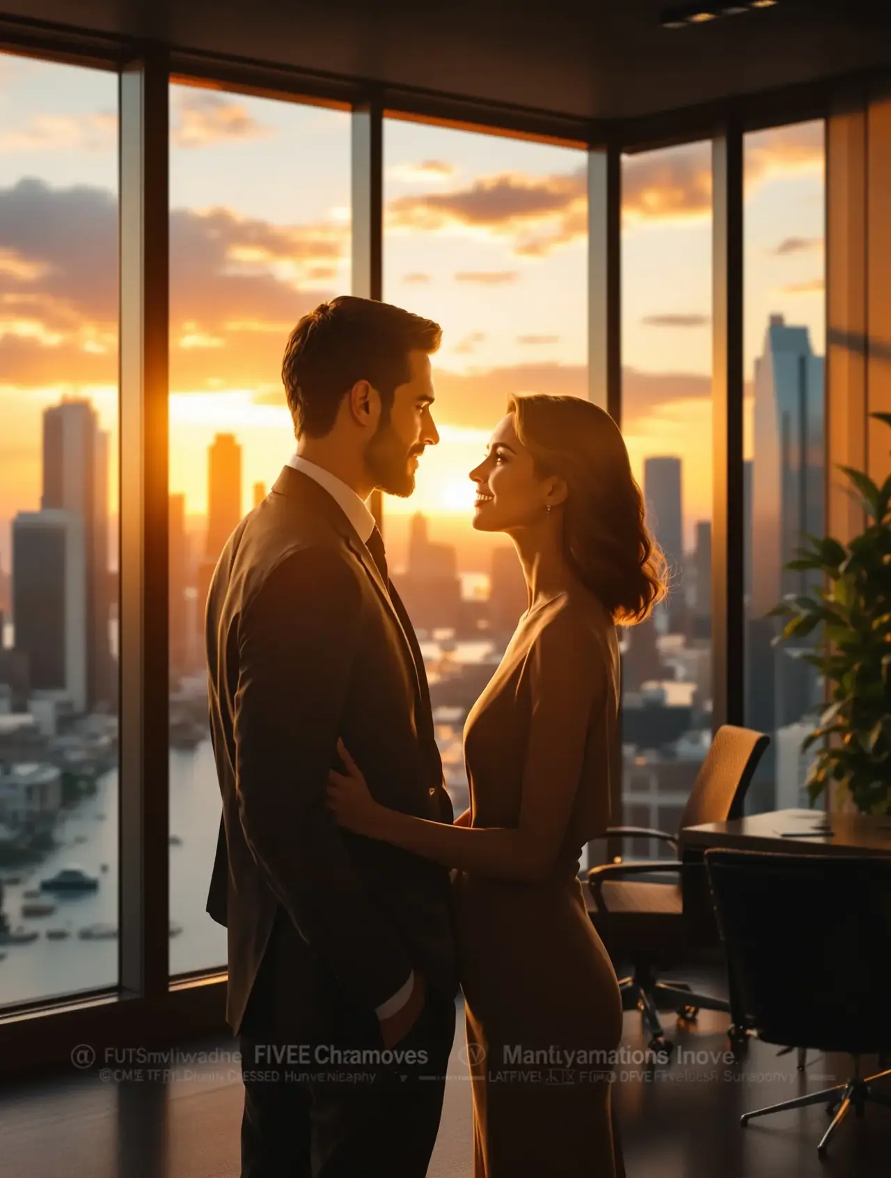 AI漫剧在线《总裁的隐婚妻》封面海报，背靠背的总裁与女主